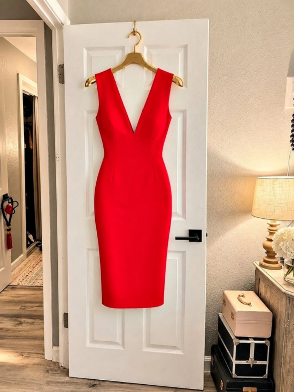 LIKELY Brooklyn Dress Red Midi Sheath Dress Size 8